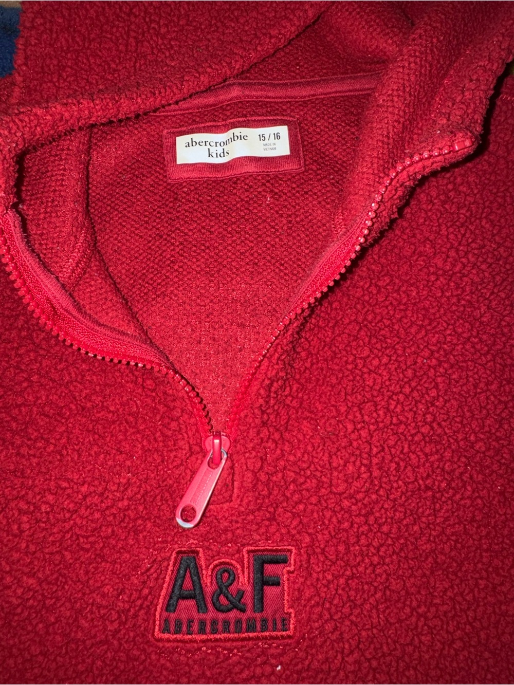 abercrombie kids Red Fleece Quarter-Zip Pullover with A&F Patch